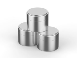 Metallic cosmetic cream jar mock up template on isolated white background, 3d illustration