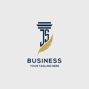 JS monogram initial logo with pillar and feather design