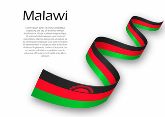 Waving ribbon or banner with flag of Malawi. Template for independence day design