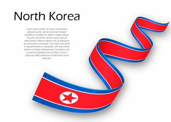 Obraz premium Waving ribbon or banner with flag of North Korea. Template for independence day design