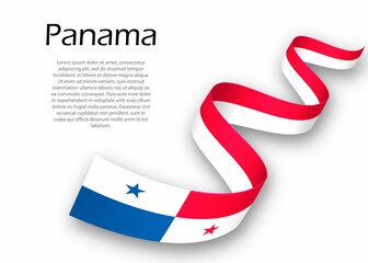 Waving ribbon or banner with flag of Panama. Template for independence day design