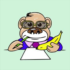 The monkey is a psychiatrist with a banana in his hand carefully listens to your Association.