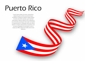 Waving ribbon or banner with flag of Puerto Rico. Template for independence day design