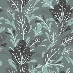 Silver vegetable seamless pattern. Cool ornament. Dark. Interlacing of branches and flowers. Background illustration. Elegant fashionable. Flat cute symbolic style. Vector