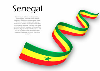 Waving ribbon or banner with flag of Senegal. Template for independence day design