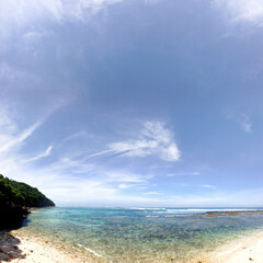 Amazing scenery, White sand beach, crystal clear water on Green Bowl Beach Bali Indonesia, in high resolution image