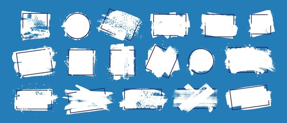 Set of frames for text. White brush strokes, ink splatters. Quote boxes, speech bubbles, message design.