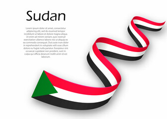 Waving ribbon or banner with flag of Sudan. Template for independence day design