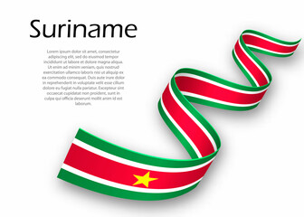 Waving ribbon or banner with flag of Suriname. Template for independence day design