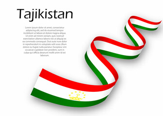 Waving ribbon or banner with flag of Tajikistan. Template for independence day design