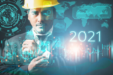 Business Industry Idea 2021 Engineer Analyzing Business Technology Innovation Performance in Business Investment Industry

