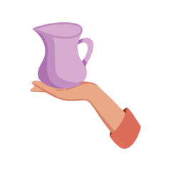 Cooking dish. Jug in the hand. Sketch. Hand holds a jug. flat style icons.