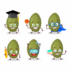 School student of pistachios seeds cartoon character with various expressions
