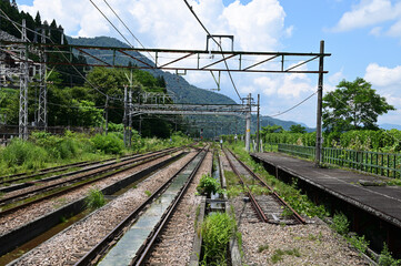 Fototapeta premium 夏の晴れの日の土樽駅から見た風景