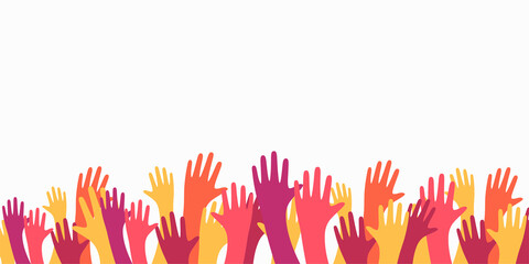 Many hands up colorful illustration