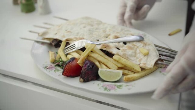 Lamb kebab in Dubai, grilled arabic arabic food