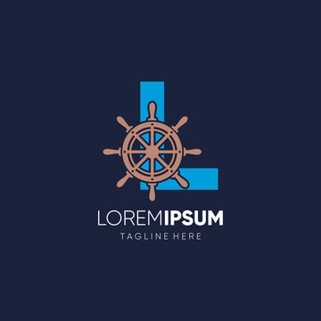 Letter L Ship Steering Wheel Logo Design Vector Icon Graphic Emblem Illustration Background Template