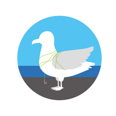 釣り糸が絡まってしまったカモメ