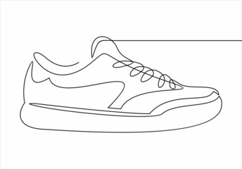 Vector illustration of sneakers. Sports shoes in a line style. Continuous one line
