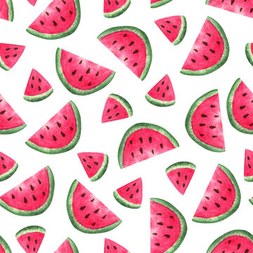 Watercolor watermelons. Seamless pattern