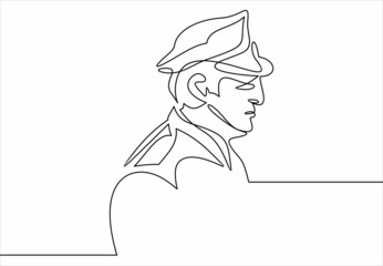 Policeman pop art retro.Continuous one line