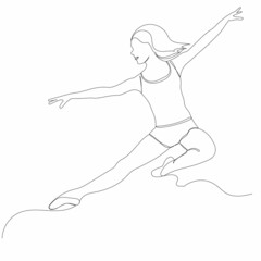 girl jumping, dancing drawing by one continuous line, sketch