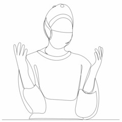doctor in mask and gloves drawing by one continuous line, sketch