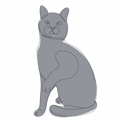 gray cat drawing by one continuous line, sketch
