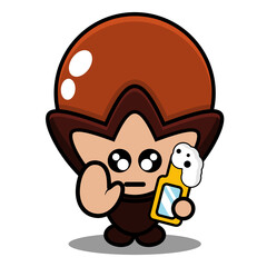 cartoon vector illustration of cute clove mascot costume character, holding a beer bottle with waving hand