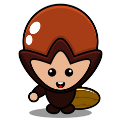 cartoon vector illustration of cute clove mascot costume character holding a surfboard