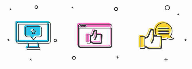 Set Monitor with star, Customer product rating and icon. Vector