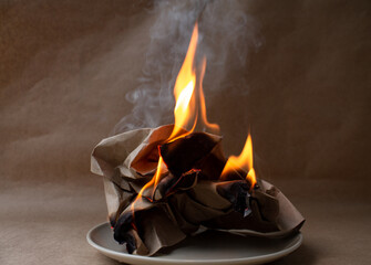flame, burning paper, brown background