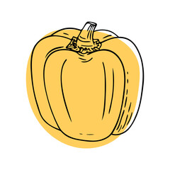 Bell pepper icon.Hand-drawn doodle sketch with abstract spot.Vegetarian food,vegetable with vitamins for healthy lifestyle,balanced nutrition,correct diet.Isolated. Vector illustration.