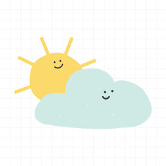 Smiling sunny cloud sticker vector cute doodle for kids