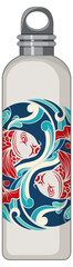 A white thermos bottle with koi carp pattern