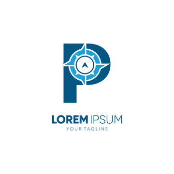 Letter P Compass Logo Design Vector Icon Graphic Emblem Illustration
