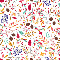 Fall pattern design. Seamless autumn background with colorful leaves. 
