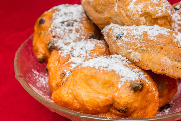 Traditional dutch New Years Eve snacks in a glass bowl