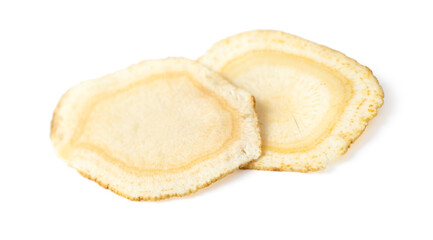 Dried American ginseng slices isolated on whtie background