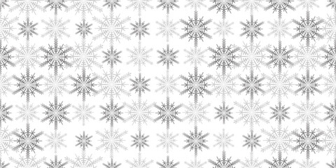 Winter seamless pattern with grey snowflakes on white background. Vector illustration for fabric, textile wallpaper, posters, gift wrapping paper. Christmas vector illustration. Falling snow