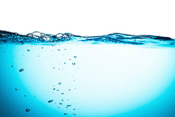 Water Surface with Ripple and Bubbles Float Up on White Background.
