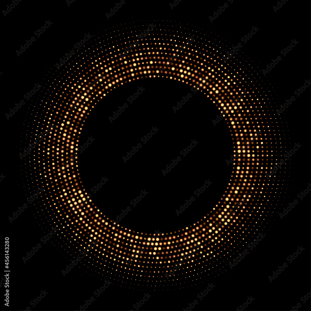 Poster golden round halftone shiny frame..