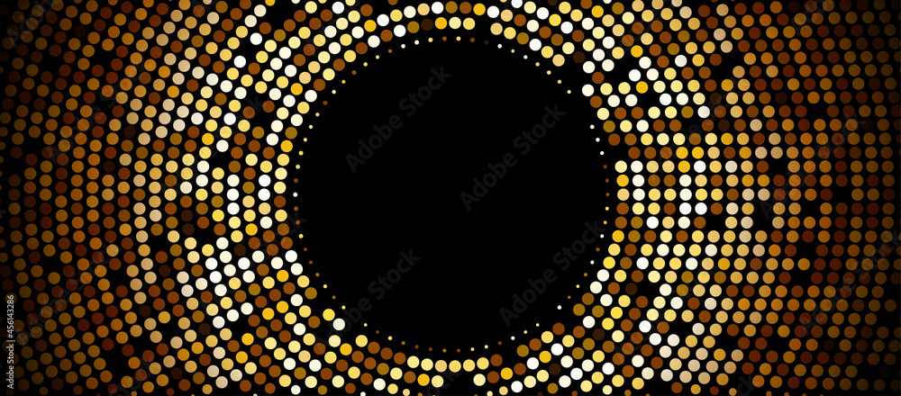 Poster golden round halftone shiny frame..