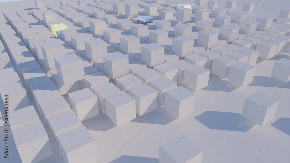 Poster computer rendered 3d computer scene background with white cubes, or glass textures