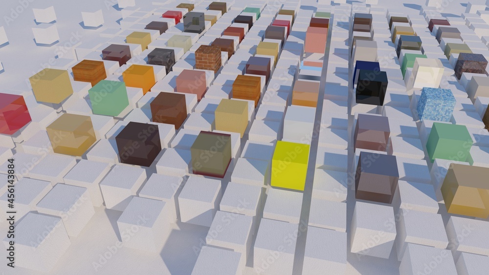 Aufkleber computer rendered 3d computer scene background with white and/or colored cubes, painted in red blue 
