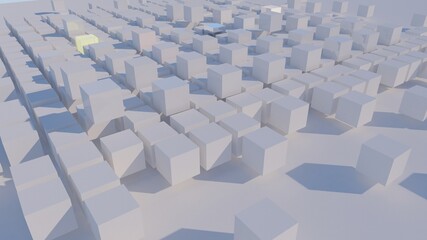 computer rendered 3d computer scene background with white cubes, or glass textures