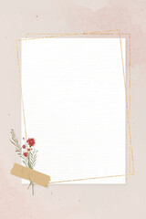 Blank rectangle gold frame on pink background template vector