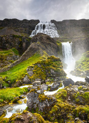 Fototapeta na wymiar Dynjandi is the most famous waterfall of the West Fjords, Iceland