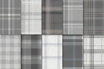 Gray plaid seamless patterned background vector set - obrazy, fototapety, plakaty