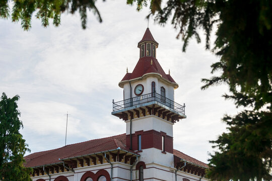 The tower of the Targu Ocna city hall, Bacau, Romania
